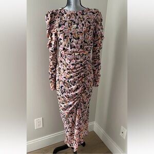 Zara trendy sheer‎ sleeved floral intricate ruching midi coquette dress Size XS